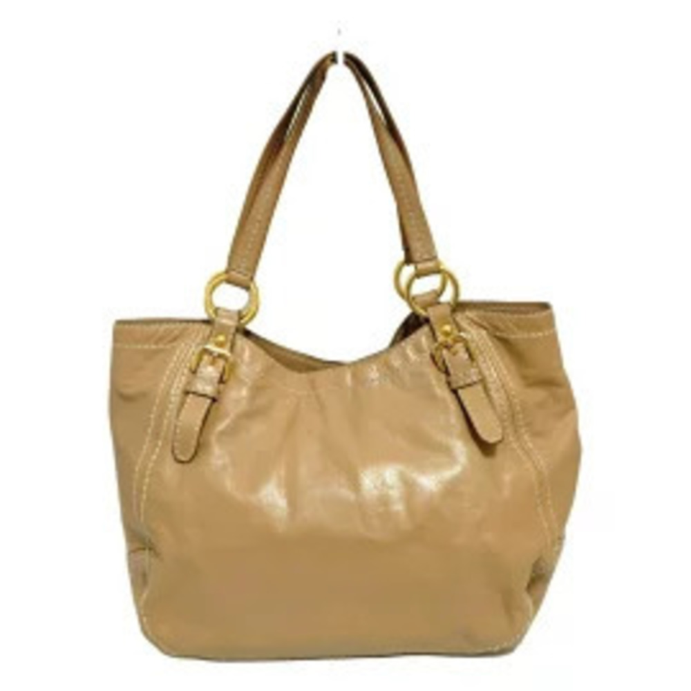 Prada Tote Beige Bag Stitching Leather Tan
